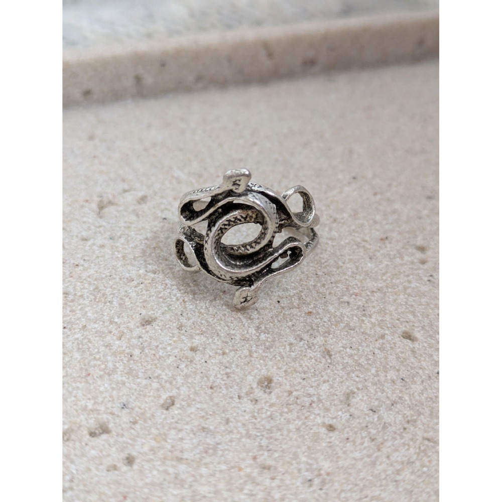 Silver Tone Double Snake Ring Serpent Wrapped Size 8 Gothic Grunge